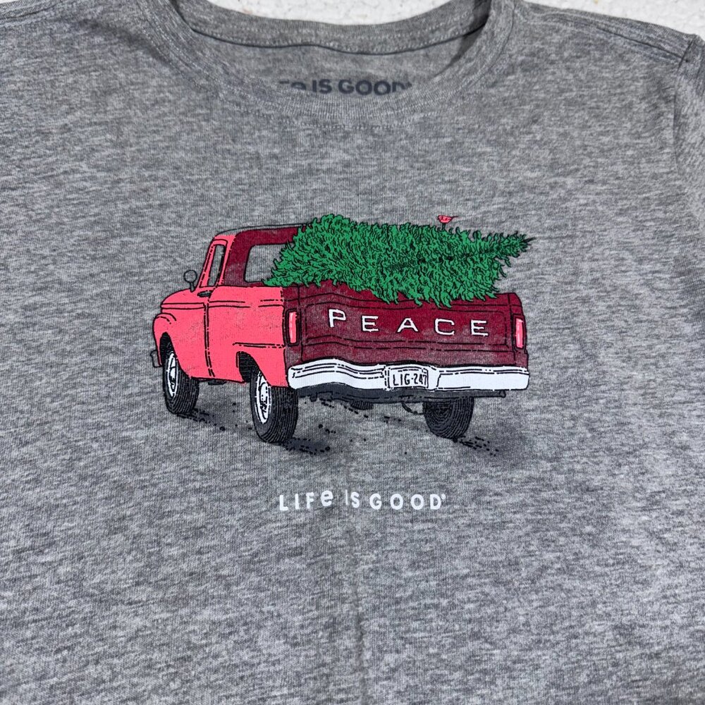 Life is Good Womens Christmas Crusher Tee T Shirt Size Small Gray Truck - Picture 2 of 5